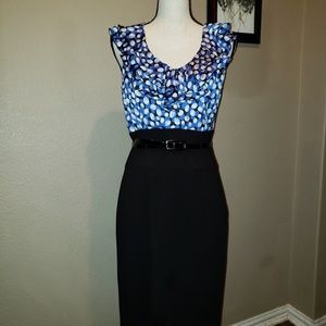 WHBM - Blue and White-Polka Dot Top/Black Bottom-8